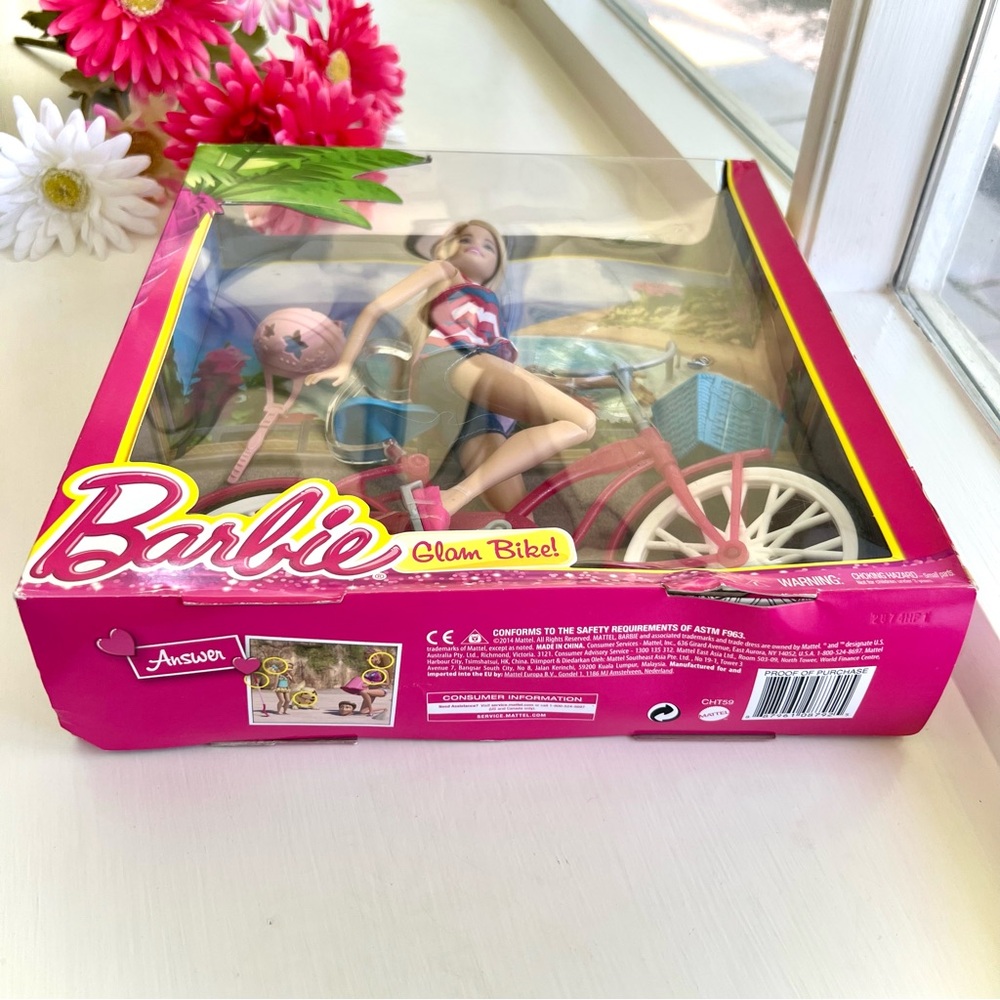 NEW Barbie Glam Bike Pink Helmet Blue Basket Jointed Doll Kids Toy Bicycle Set - Picture 6 of 13